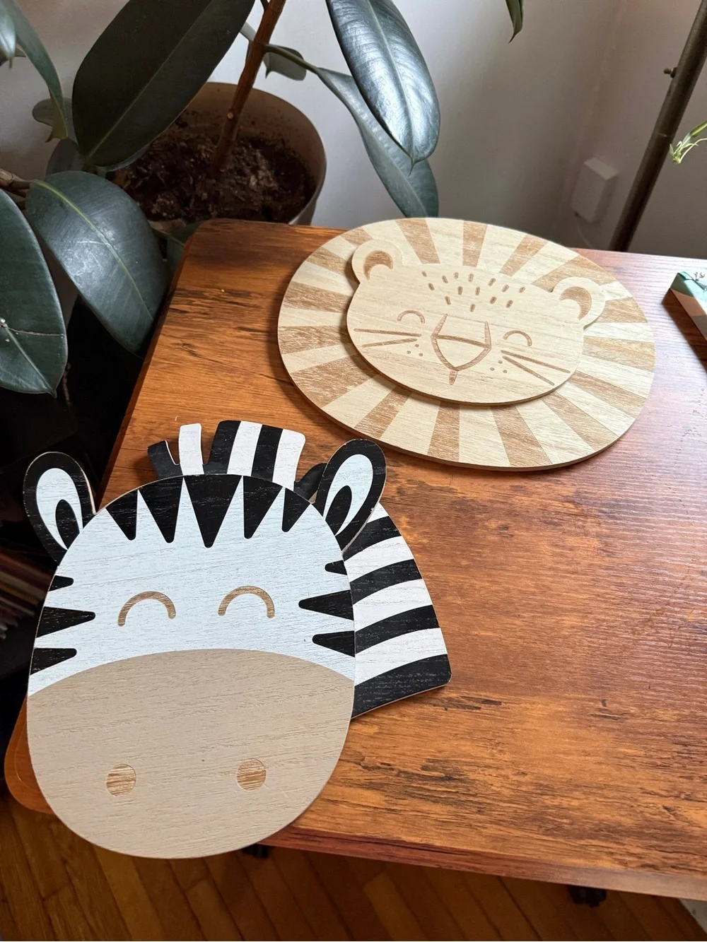 Target Wooden Zebra & Lion Wall Plaques - Black, White & Natural